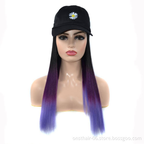 MYZYR Long Curly/straight Wig Hip Hop Hat Synthetic Adjustable Baseball Cap Wig Fake Hair Natural with Hat Embroidery for Women